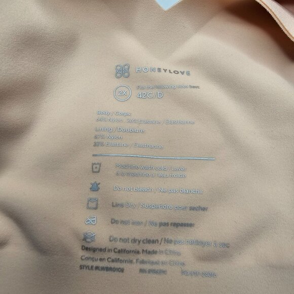 Honeylove Size 2X Nude V Neck Bra Wire Free Lightly Lined Removable Cups - Picture 5 of 5